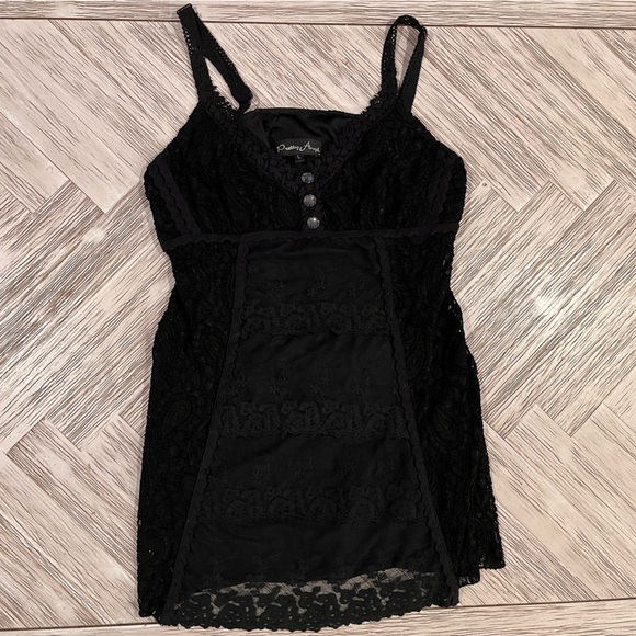 Pretty Angel Tops - Pretty Angel Black Lace Tunic with Button Accents